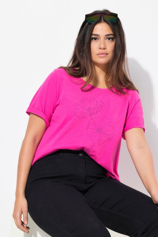 T-shirt à fleurs, coupe Classic, col rond et manches courtes