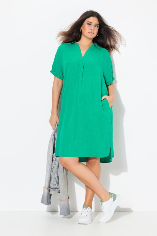 Robe oversize en lin mélangé, col chemise et manches courtes