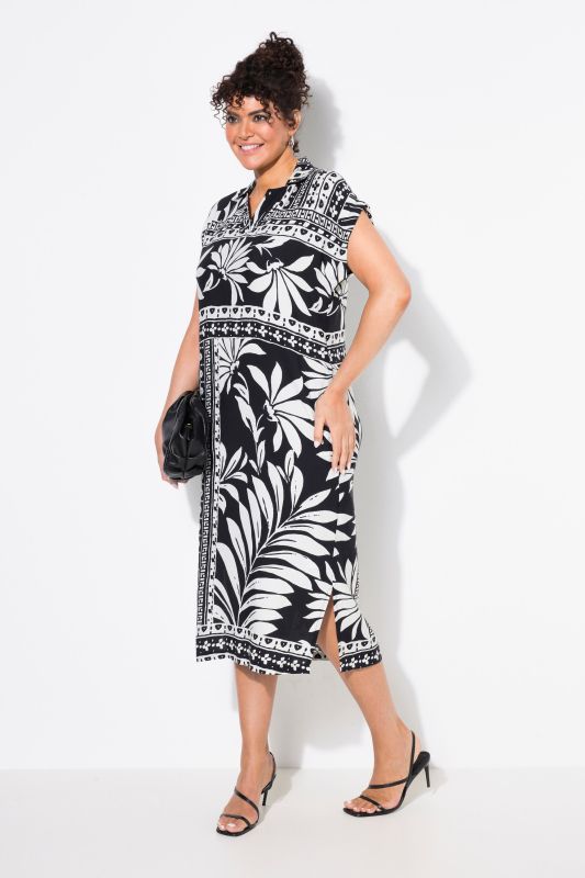 Robe midi oversize, col chemise, manches courtes