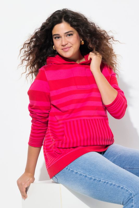 Sweat-shirt à capuche rayé, manches longues et poche kangourou