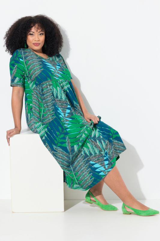 Robe maxi coupe évasée, poches, décolleté en V et manches courtes