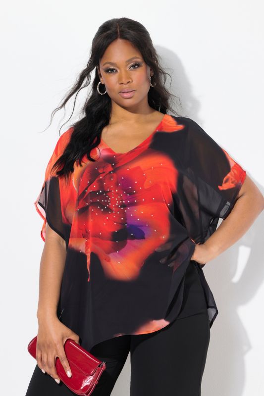 Blouse oversize doublée, décolleté en V et manches courtes