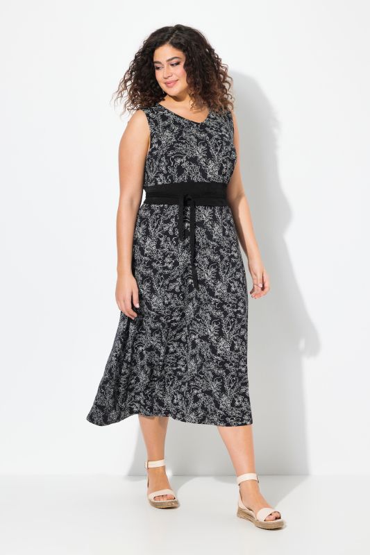 Robe maxi sans manches, imprimé, décolleté en V et coupe évasée
