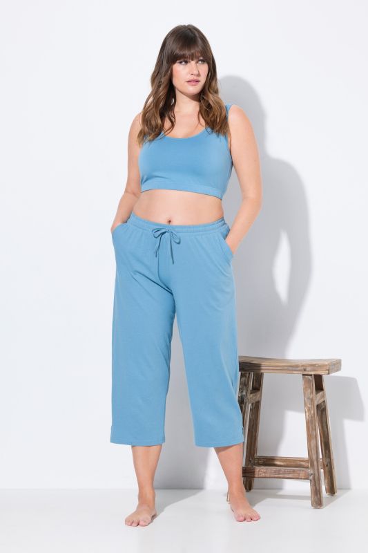 Pantalon de pyjama 3/4, poches, jambe droite, coton bio