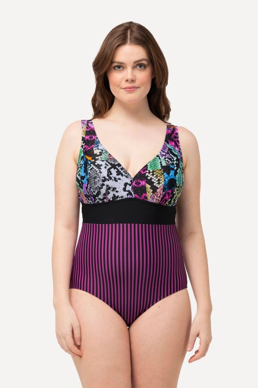 Maillot de bain à mélange d'imprimés, bonnets souples et doublure powermesh sur la poitrine