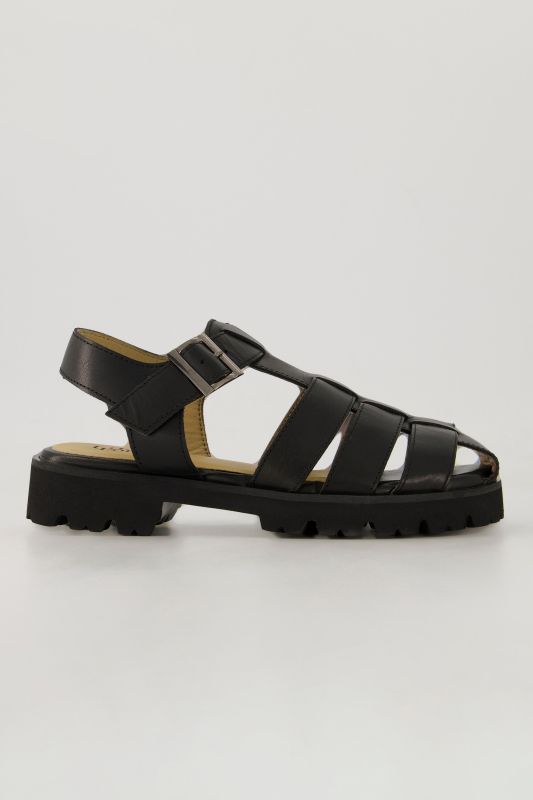 Sandales en cuir, effet tressé - largeur H