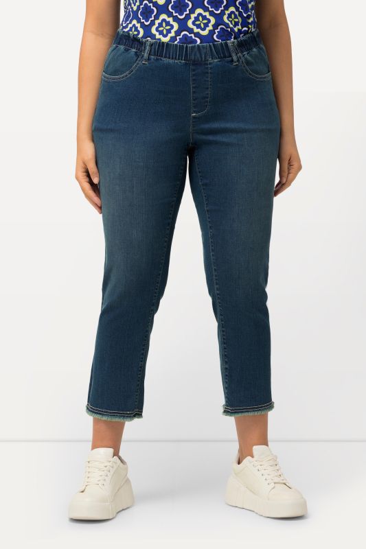 Jean Sienna longueur 7/8, taille élastique, jambe étroite avec bord frangé
