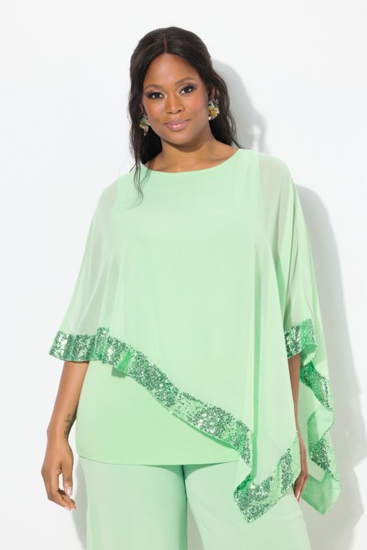 Blouse avec voile en mousseline, encolure bateau, manches 3/4