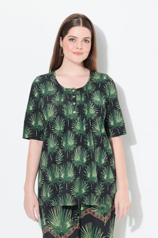 T-shirt, palmiers, coupe A-ligne, col rond, manches courtes, coton biologique