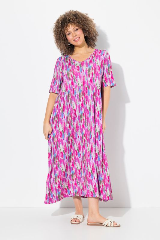 Robe midi en jersey, décolleté en V et manches courtes, coupe évasée