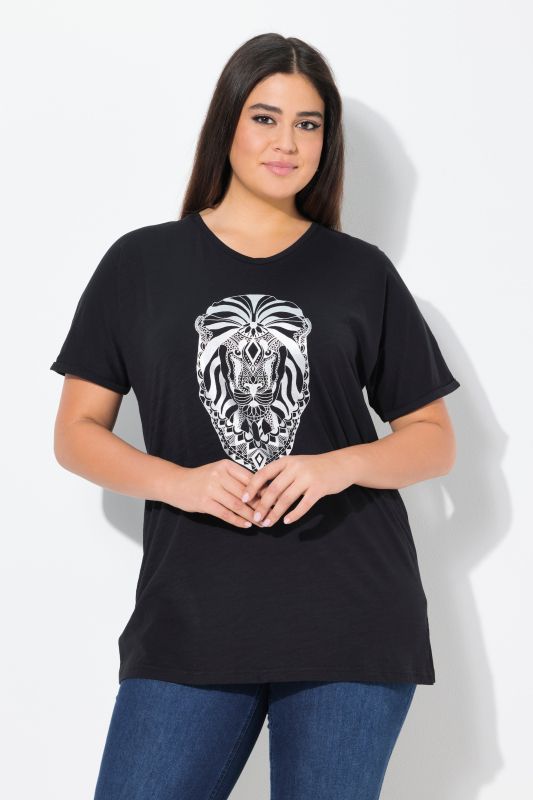 T-shirt oversize, décolleté en V et manches courtes, motif animal