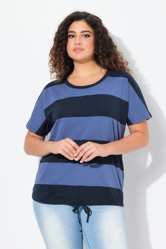 T-shirt à rayures, décolleté rond et manches courtes, cordon de serrage à la base