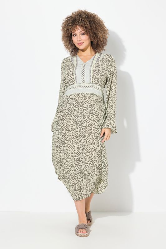 Robe midi décolleté en V et manches longues, coupe évasée