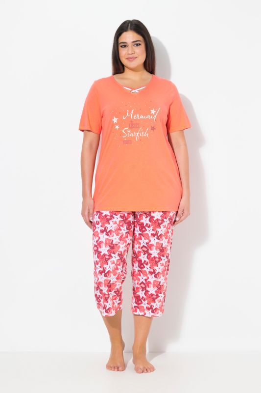 Pyjama motif étoiles de mer, décolleté en V et manches courtes