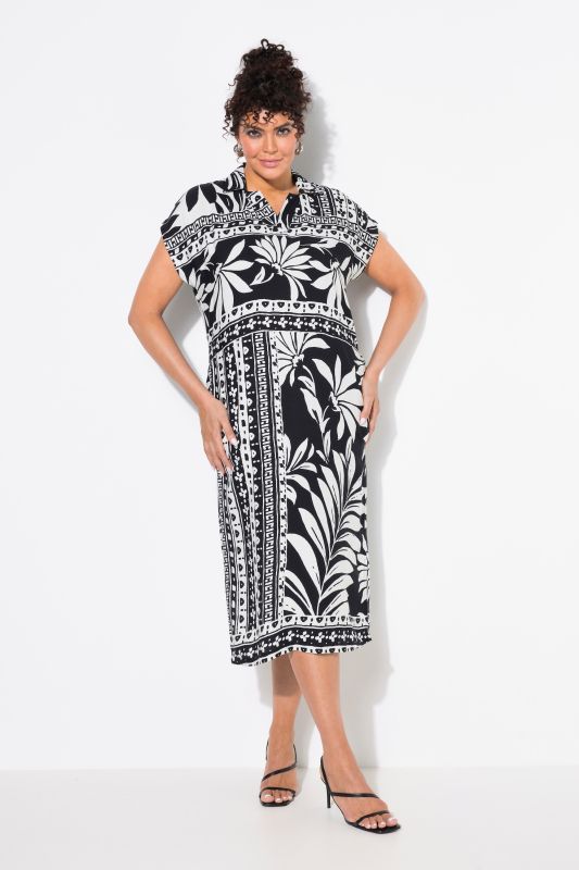 Robe midi oversize, col chemise, manches courtes