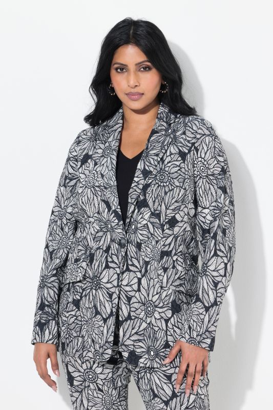 Blazer motif jacquard, col à revers et manches longues