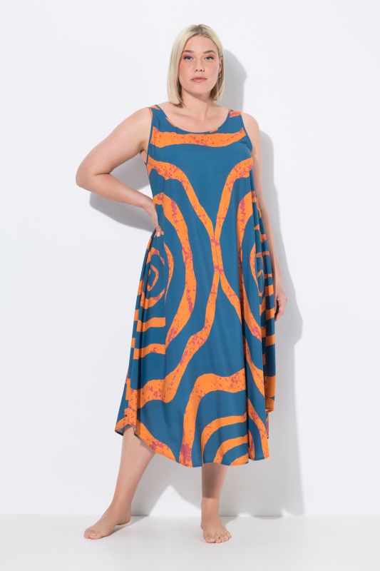 Robe midi sans manches, décolleté rond et coupe évasée