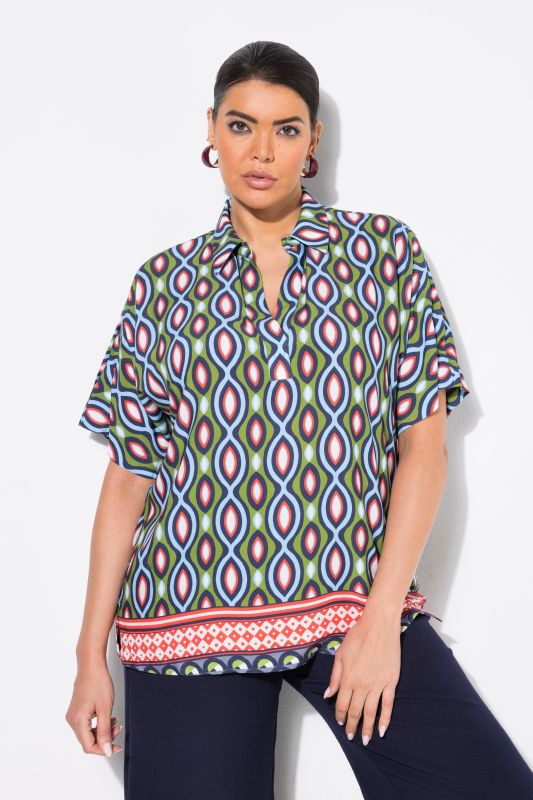 Blouse oversize, col chemise et manches courtes fendues