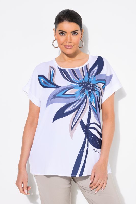 T-shirt oversize, motif fleurs, décolleté rond et manches courtes