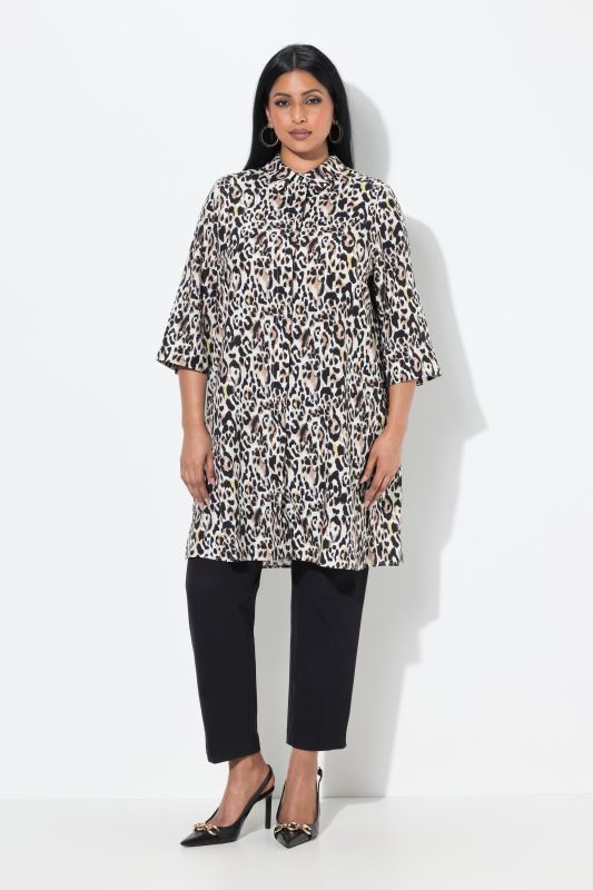 Chemisier long en Lyocell, coupe évasée, col chemise et manches 3/4