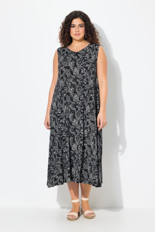 Robe maxi sans manches, imprimé, décolleté en V et coupe évasée