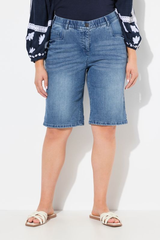 Bermuda en jean Boyfriend, jambe large et taille élastique