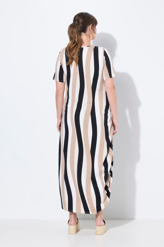Robe maxi, rayures, col rond, manches courtes, coton bio