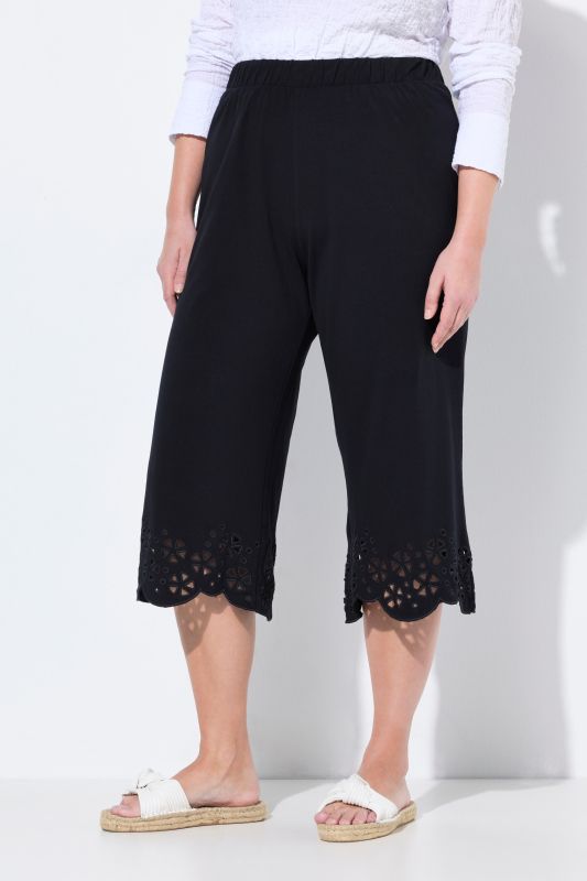 Pantalon capri, dentelle, ourlet évasé, coton bio
