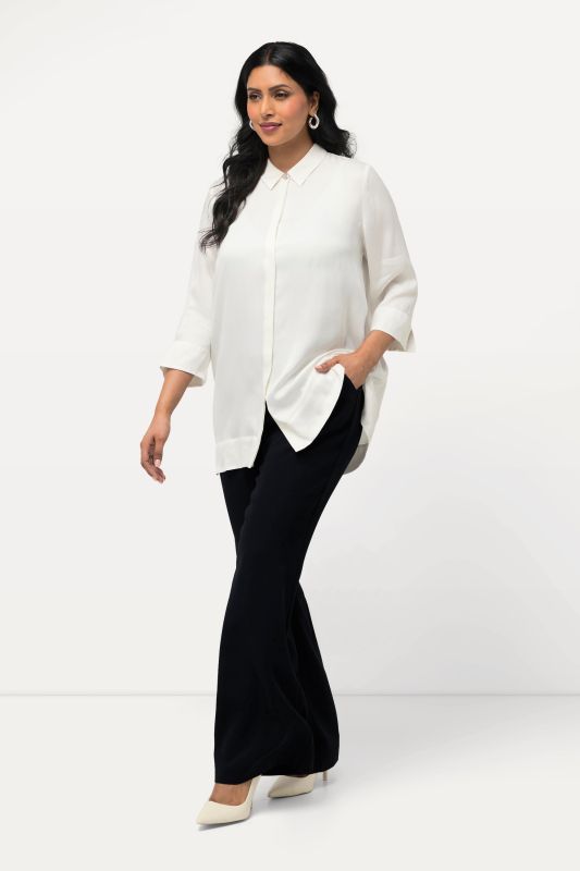 Pantalon de tailleur à jambe droite et large. Taille élastique