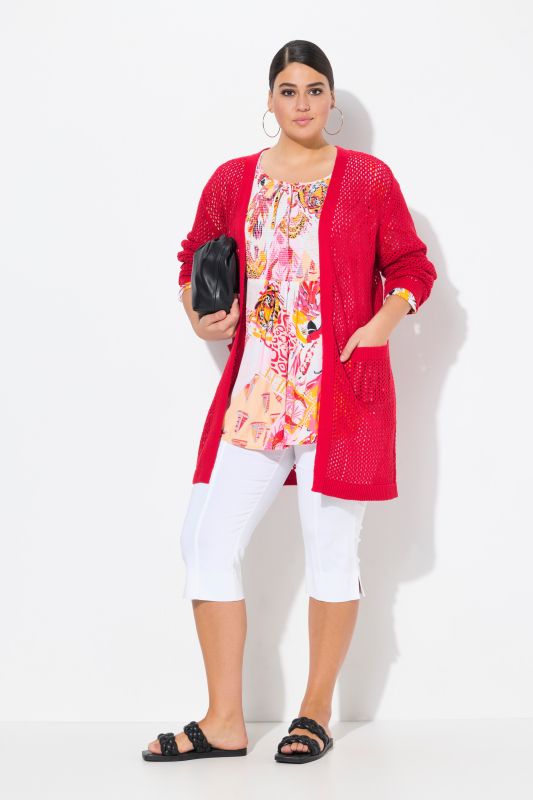 Cardigan long à coupe ouverte, aspect filet et col V