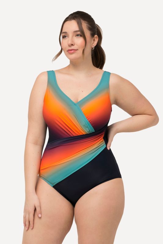 Maillot de bain à dégradé de couleurs, drapé et bonnets souples. Matière recyclée