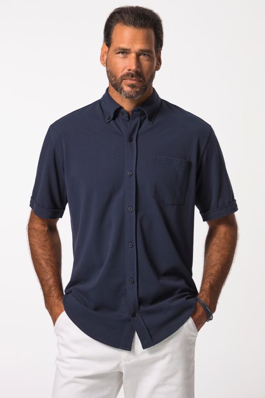 Chemise en maille piquée coupe Modern, avec technologie FLEXNAMIC®, manches courtes et col à pointes boutonnées