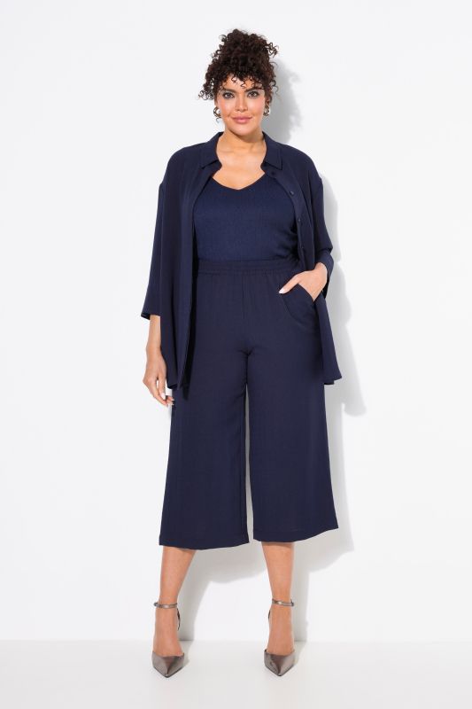 Jupe-culotte longueur mollet, jambe large et taille élastique