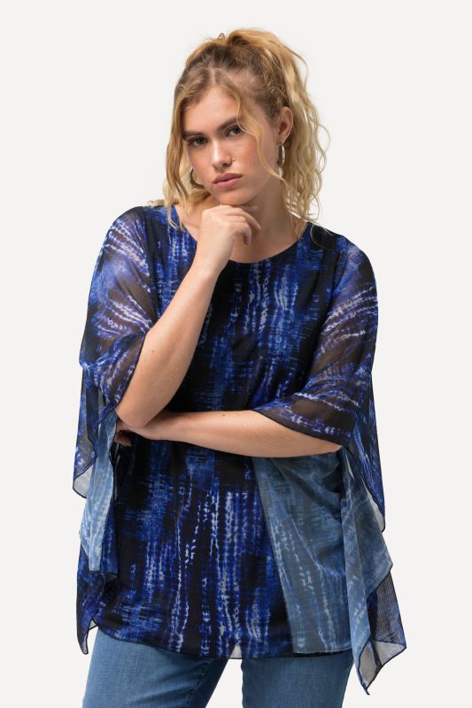 Blouse doublée oversize, col rond et manches courtes