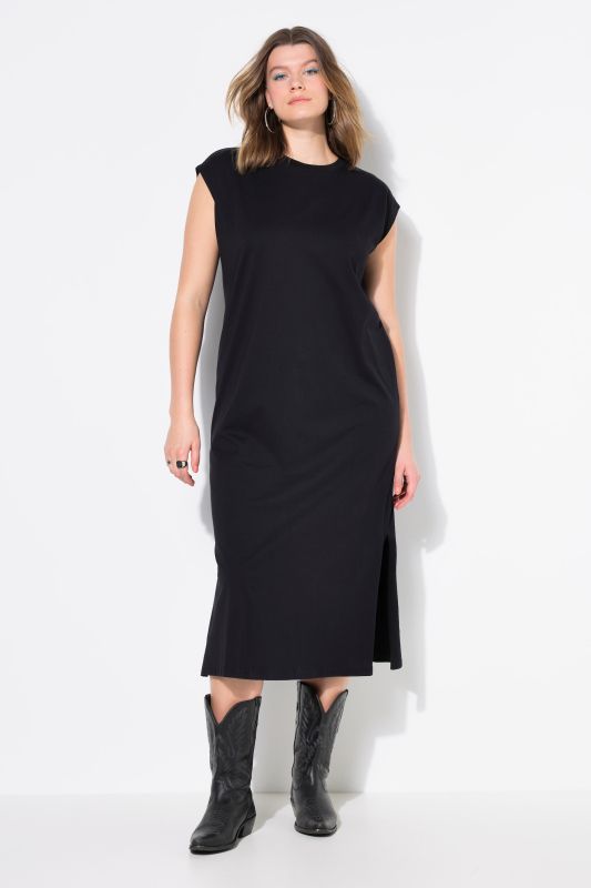 Robe midi en jersey oversized à encolure ronde et sans manches. Ouverture de type fente sur le côté