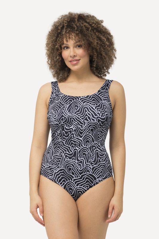 Maillot de bain sans bonnets souples, bande sous la poitrine, motif lignes
