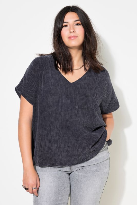 Blouse oversize, mousseline, décolleté en V
