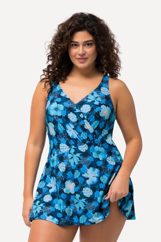 Robe de bain, fleurs, bonnets souples, style cache-cœur