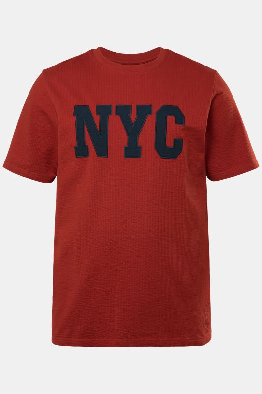 T-shirt JP 1880 à manches courtes, col rond et application NYC, teinture bleu indigo - jusqu'au 8 XL