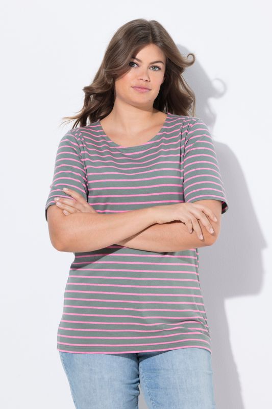 T shirt rayé à col rond et manches 1/2