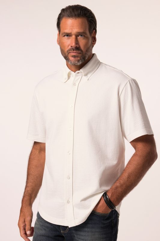 Chemise en jersey seersucker, manches courtes et col à pointes boutonnées, coupe Modern Fit