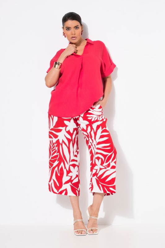 Jupe-culotte motif feuilles, jambe large et taille élastique