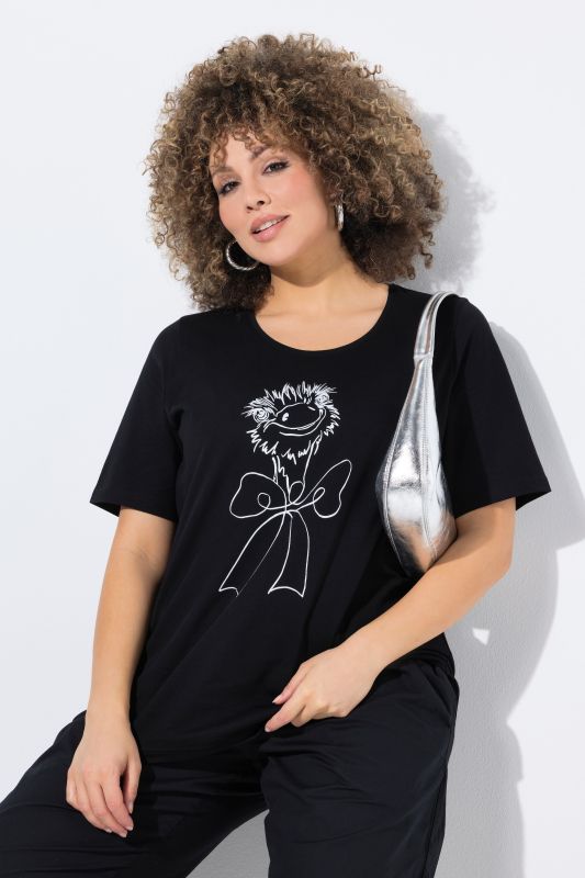 T-shirt motif autruche, décolleté rond et manches courtes, coupe évasée