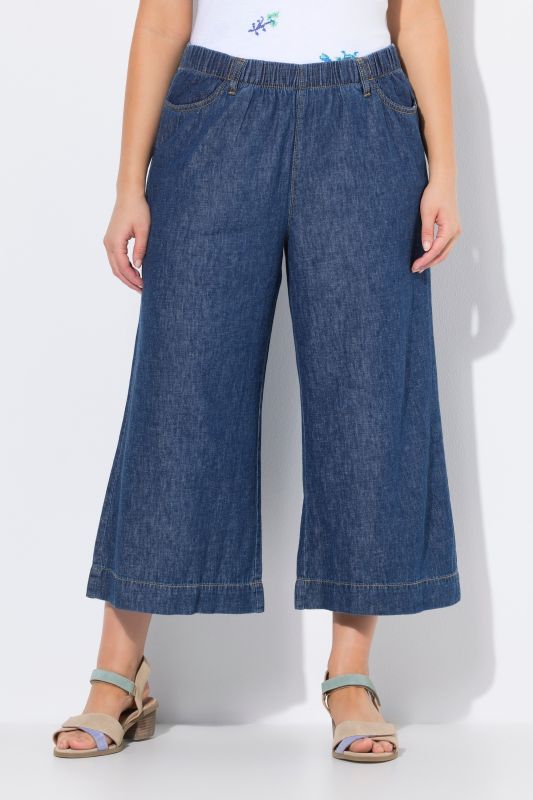 Jupe-culotte en lin mélangé, jambe large et taille élastique