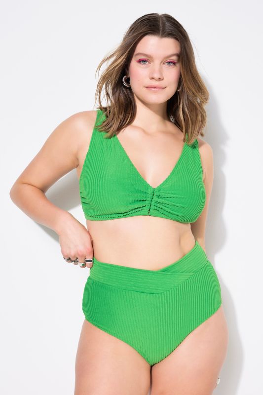 Bas de bikini taille haute, rayures en tissu éponge et ourlet style portefeuille