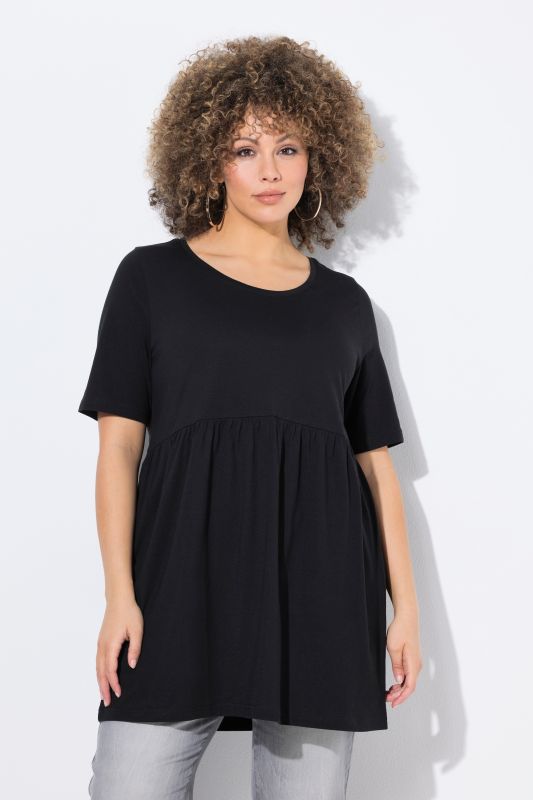 T-shirt avec décolleté rond et manches courtes, couture élastique, coupe évasée