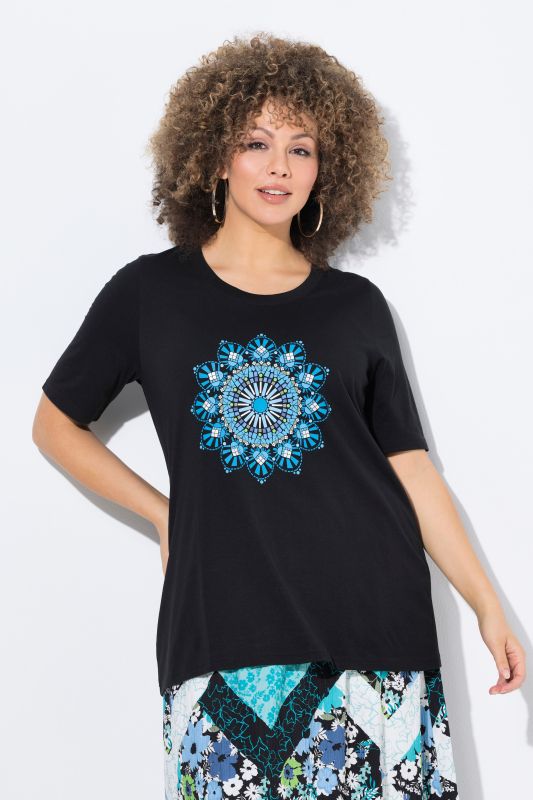 T-shirt motif mandala, décolleté rond et manches courtes, coupe évasée