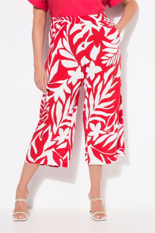 Jupe-culotte motif feuilles, jambe large et taille élastique