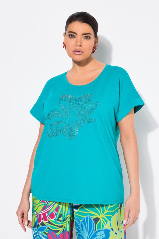 T-shirt oversize, motif fleurs, décolleté rond et manches courtes