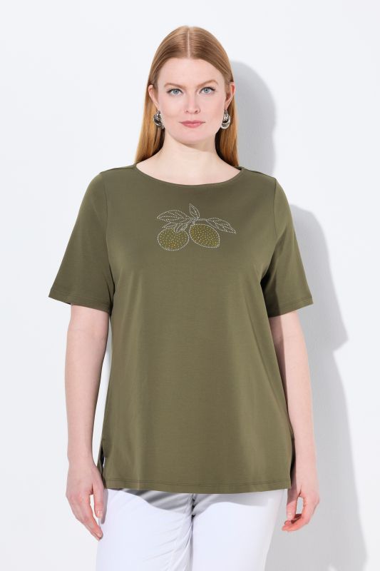 T-shirt en coton Pima, motif citrons, décolleté bateau et manches 3/4